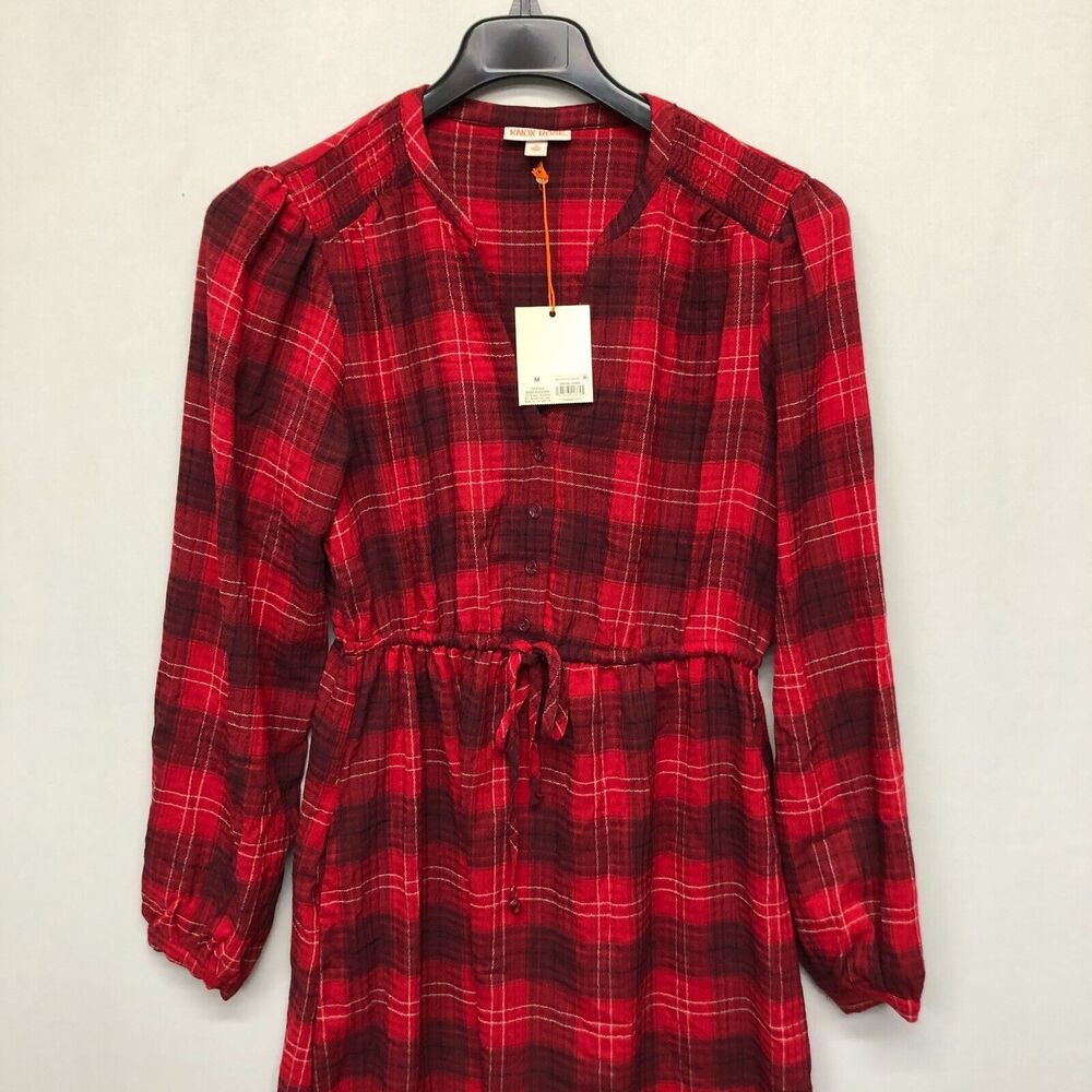 NWT Knox Rose Women Long Sleeve Plaid Dress Size Medium Red B275 -26 - Picture 12 of 16